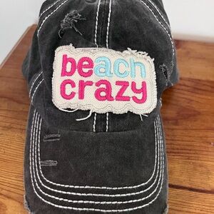 Beach Crazy Embroidered Patch Distressed Cap - Black